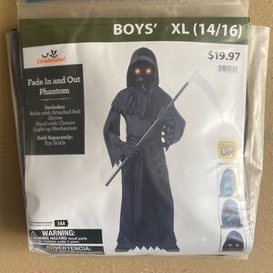 Boys Fade In & Out Phantom Costume XL 14/16 Light Up Halloween Grim Reaper